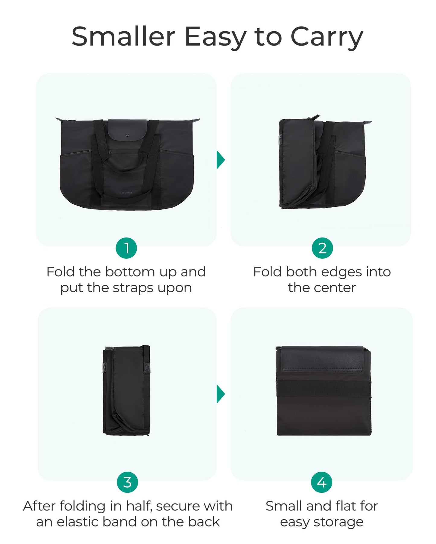 BAGSMART Foldable Tote with Compartments & Zipper, Ladies' Work & Travel Tote, Black