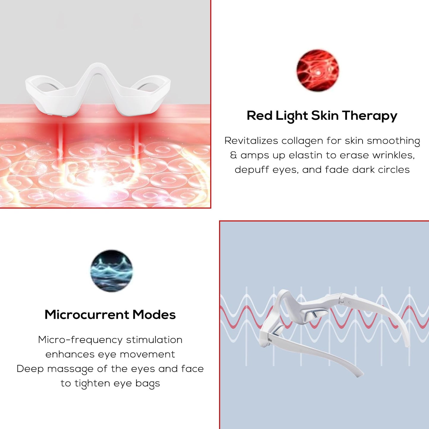 Under Eye Red Light Therapy Glasses - LED Eye Massager for Dark Circles, Puffiness, Wrinkles & Eye Strain Relief | Under Eye Red Light Therapy Device