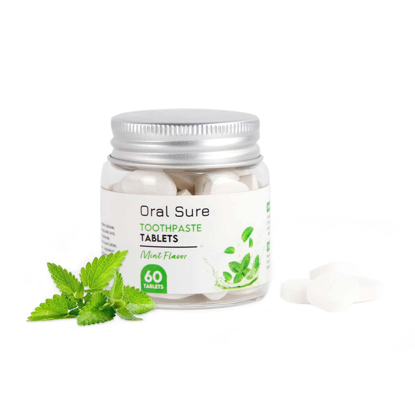 Oral Sure Toothpaste Tablets - Mint Flavor, Anti-Plaque, Anti-Cavity, Prevents Tooth Decay, Anti-Gingivitis, Oral Cleaner, Travel-Friendly, Fluoride-Free