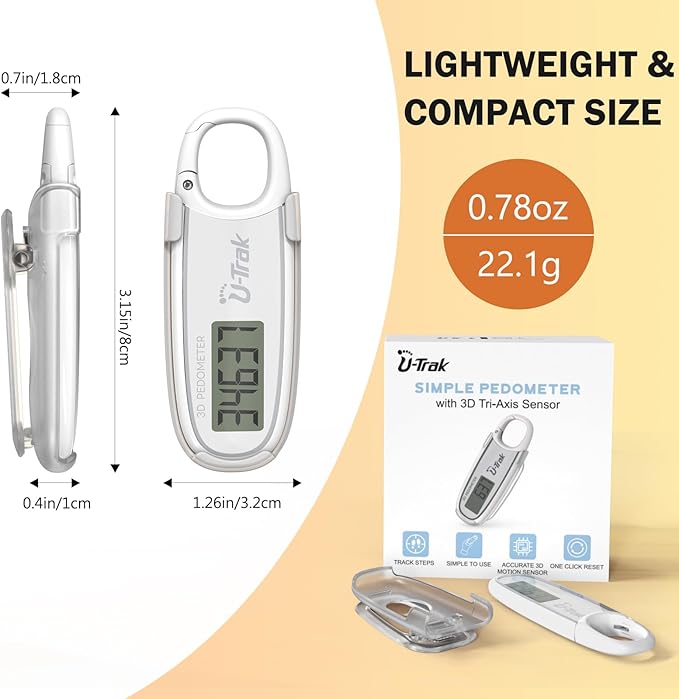 3D Pedometer for Walking with Removable Clip and Carabiner Simple Step Counter for Walking Accurate Clip On Step Tracker for Men Women Kids