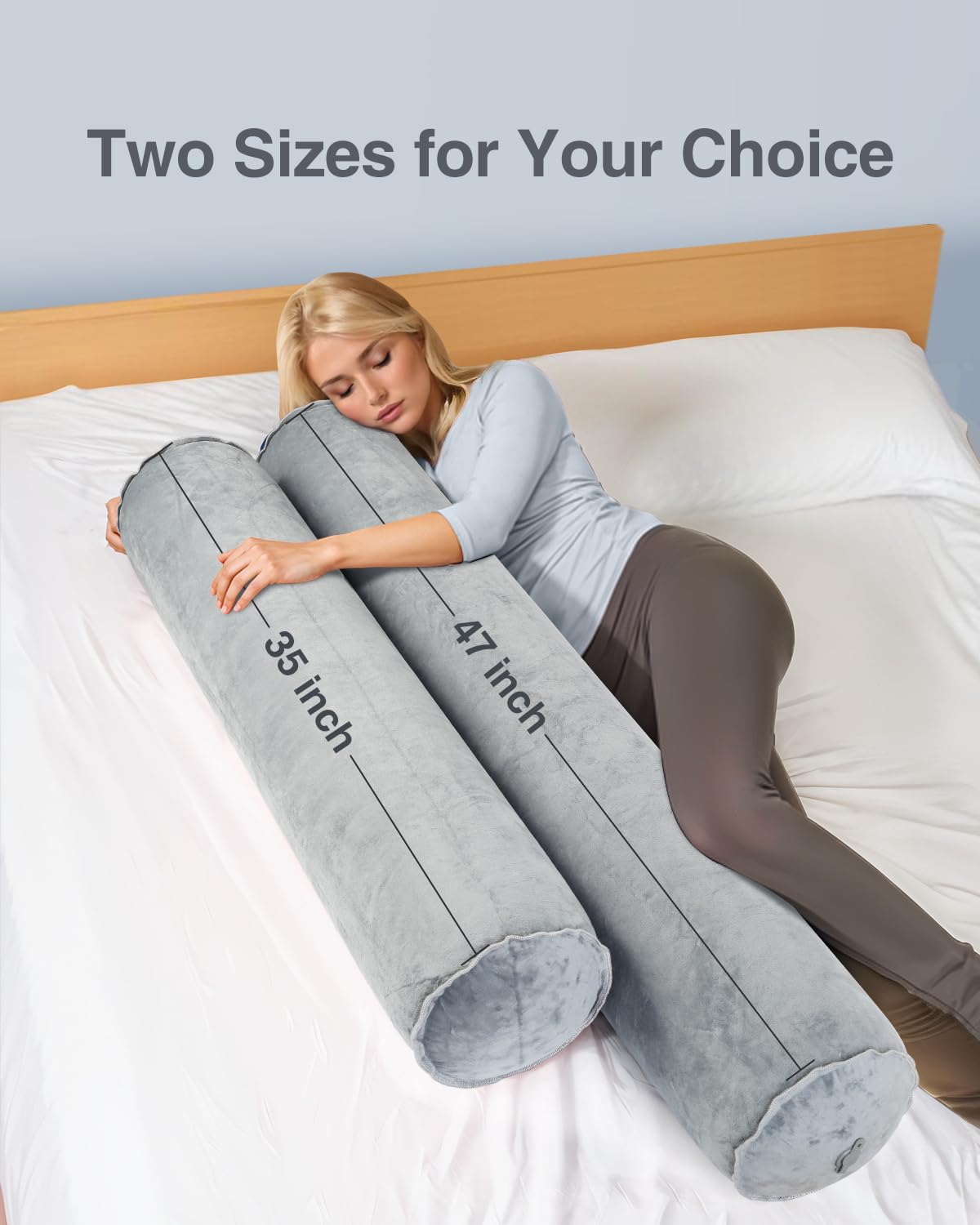 Luxtude Inflatable Body Pillow for Adults Kids, Travel Body Pillows for Side Sleeper, 47Inch Long Round Bolster Pillow for Camping, Round Cylinder Pillows for Hugging Sleeping, Back, Leg etc.