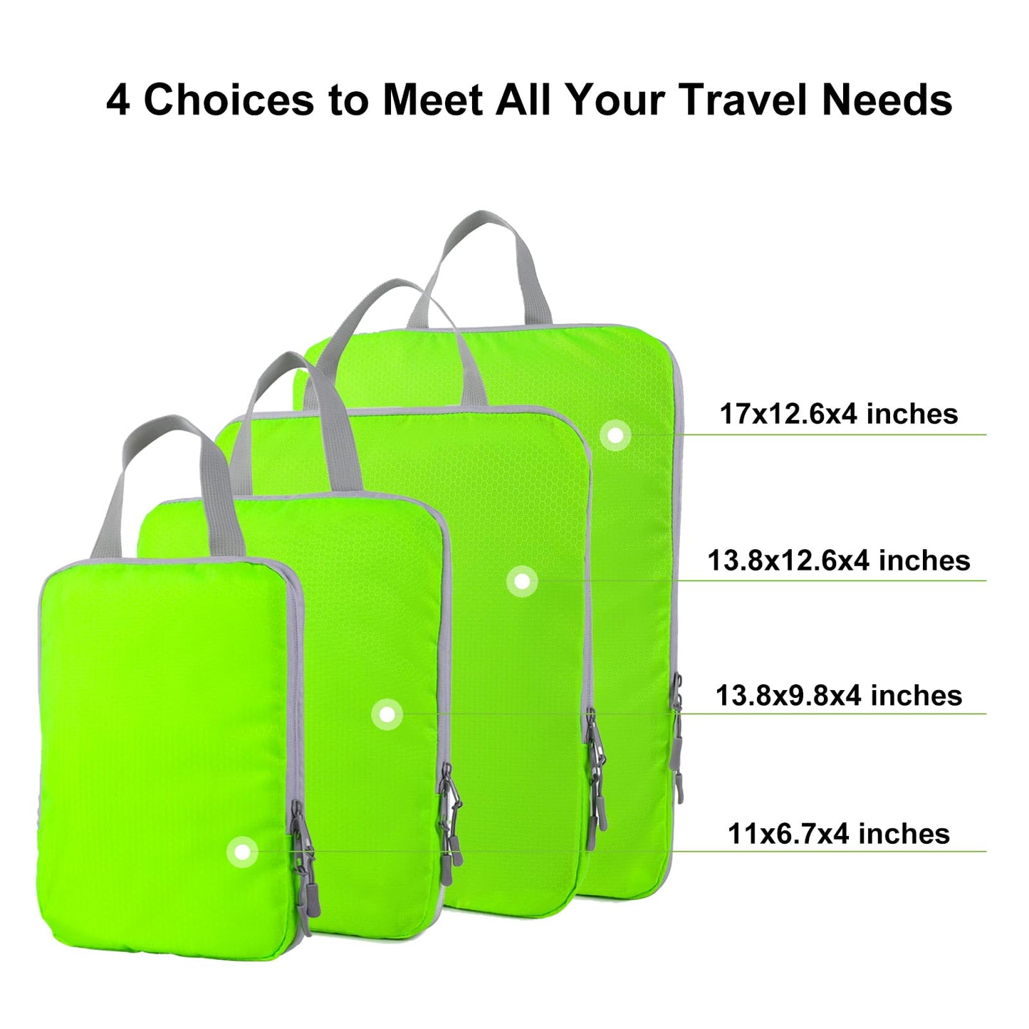 COVAX 4 Set Compression Packing Cubes, Travel Luggage Organizers and Storage Packing Cubes, Fluorescent Green