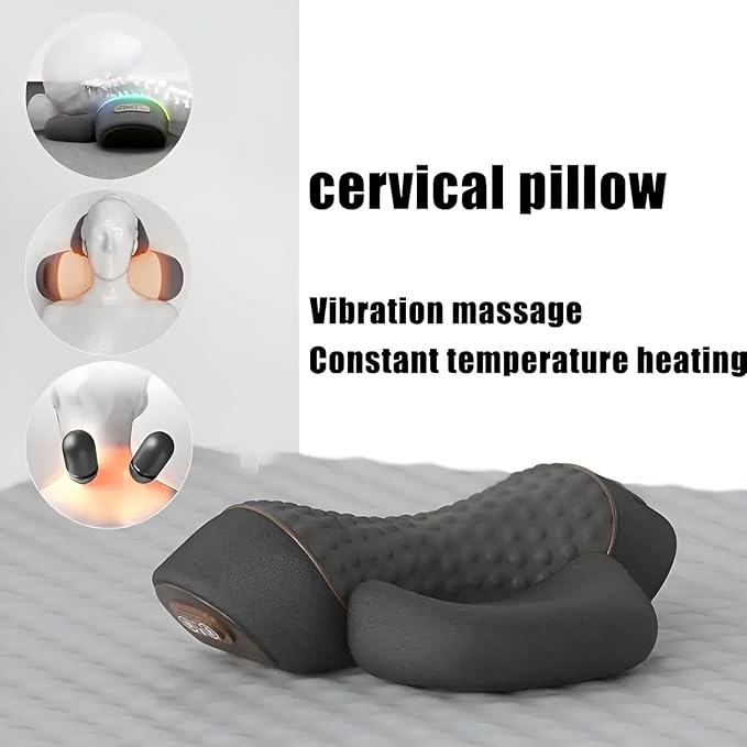 3-in-1 Heated Neck Massage Pillow | Memory Foam Cervical Support | Relaxation Pillow for Home & Office (Grey)