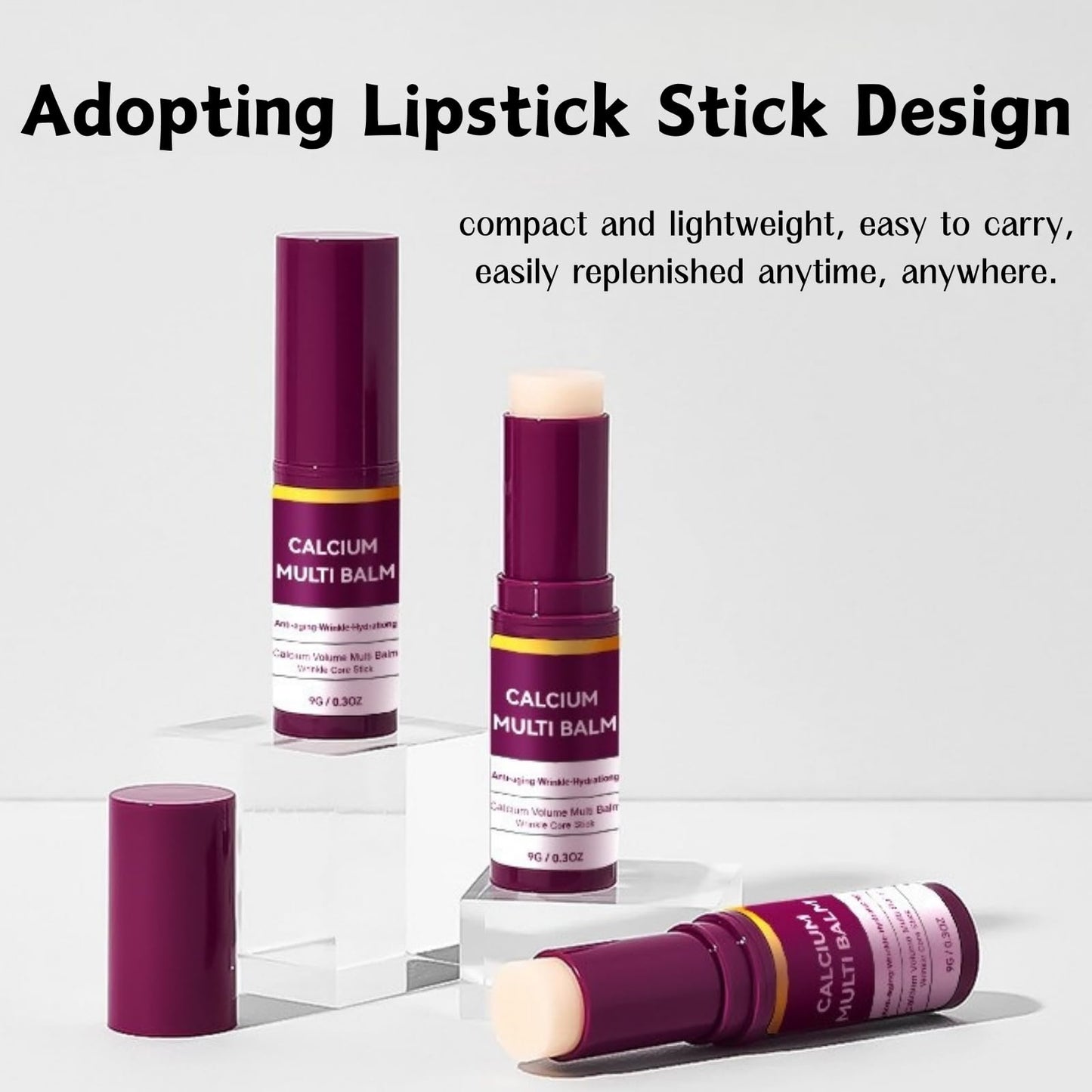 2Pcs Calcium Multi Balm, Wrinkle Core Stick, Korean Collagen Moisturing Stick, Collagen Anti Wrinkle, Moisturizing, Suitable For Eyes, Face, Neck.