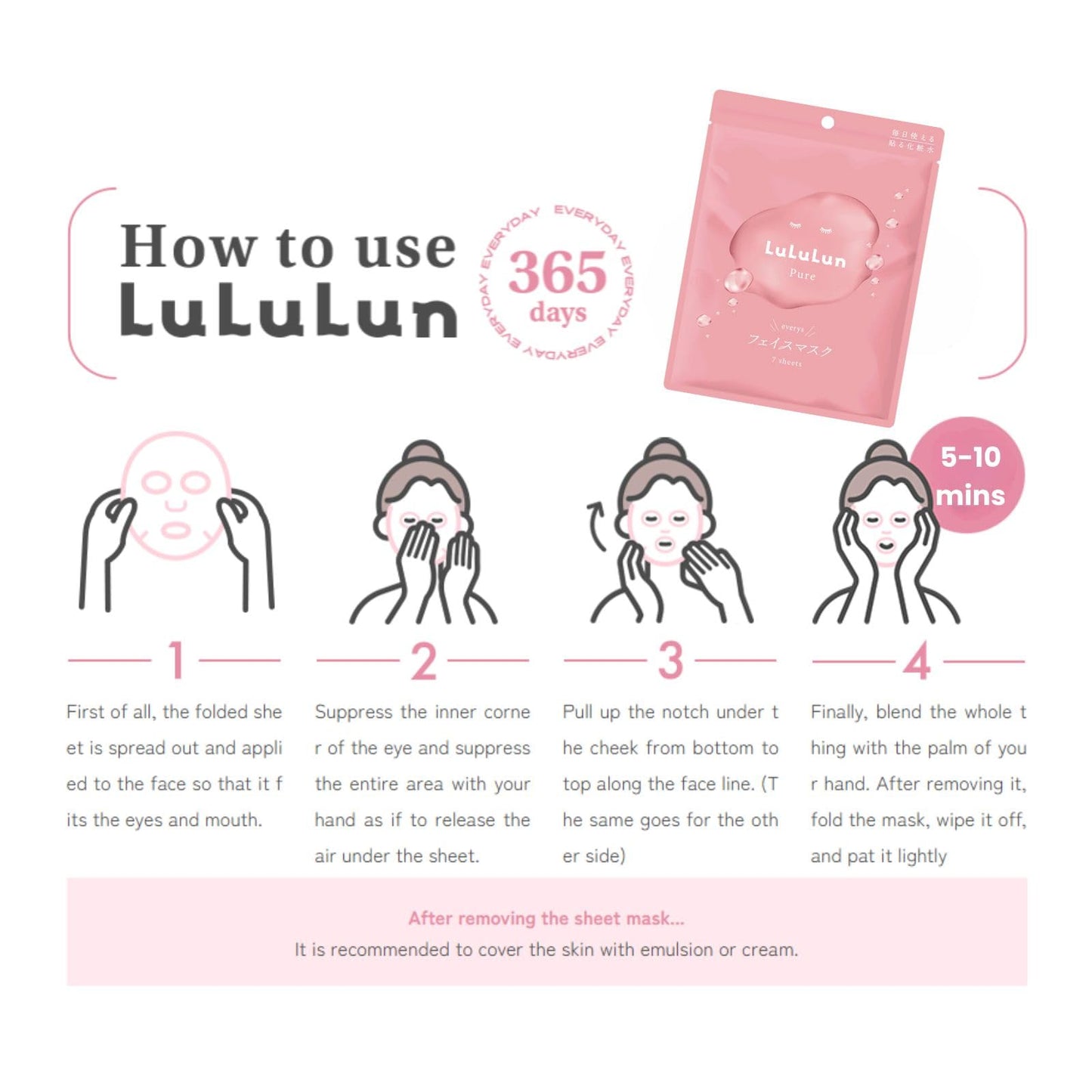 Lululun 7 EA Hydrating Face Mask for Women & Men, Moisturizing Face Masks Skincare with Billberry Leaf & Cranberry Extracts, Daily Face Mask Sheets & Facial Sheet Masks Japanese Skincare, PINK DAILY