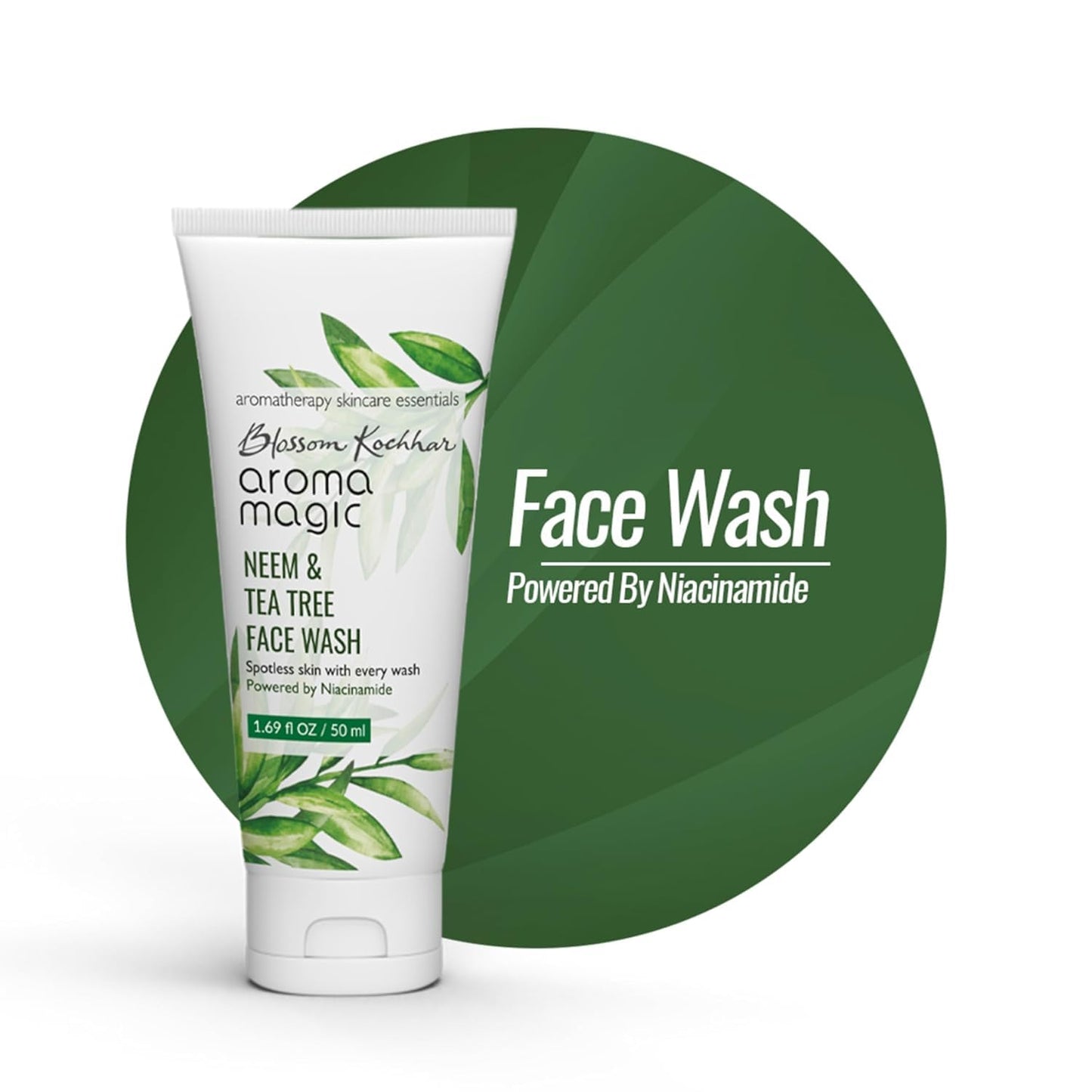 Aroma Magic Neem & Tea Tree Face Wash with Niacinamide | Deep Cleansing & Pore Tightening | Acne & Pimple Control | Facial Cleanser for Supple & Smooth Skin | 3.38 Fl Oz/100ml