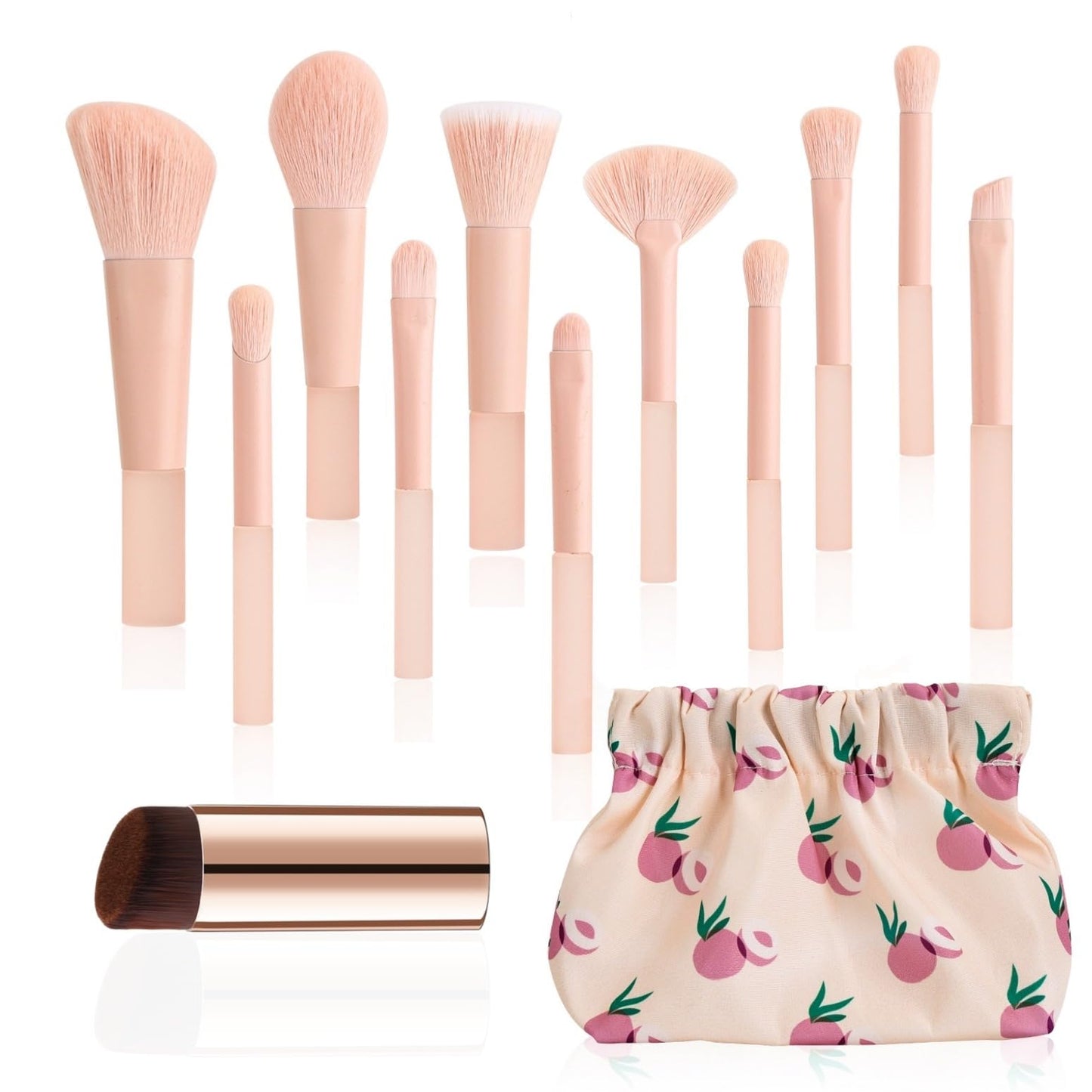 GOERTI 11 Pcs Mini Travel Makeup Brush Set With Case, Professional Premium Synthetic Kabuki Powder Foundation Blush Fan Highlight Eye Blending Shadows Concealer and Lips Brush Kit for Travel