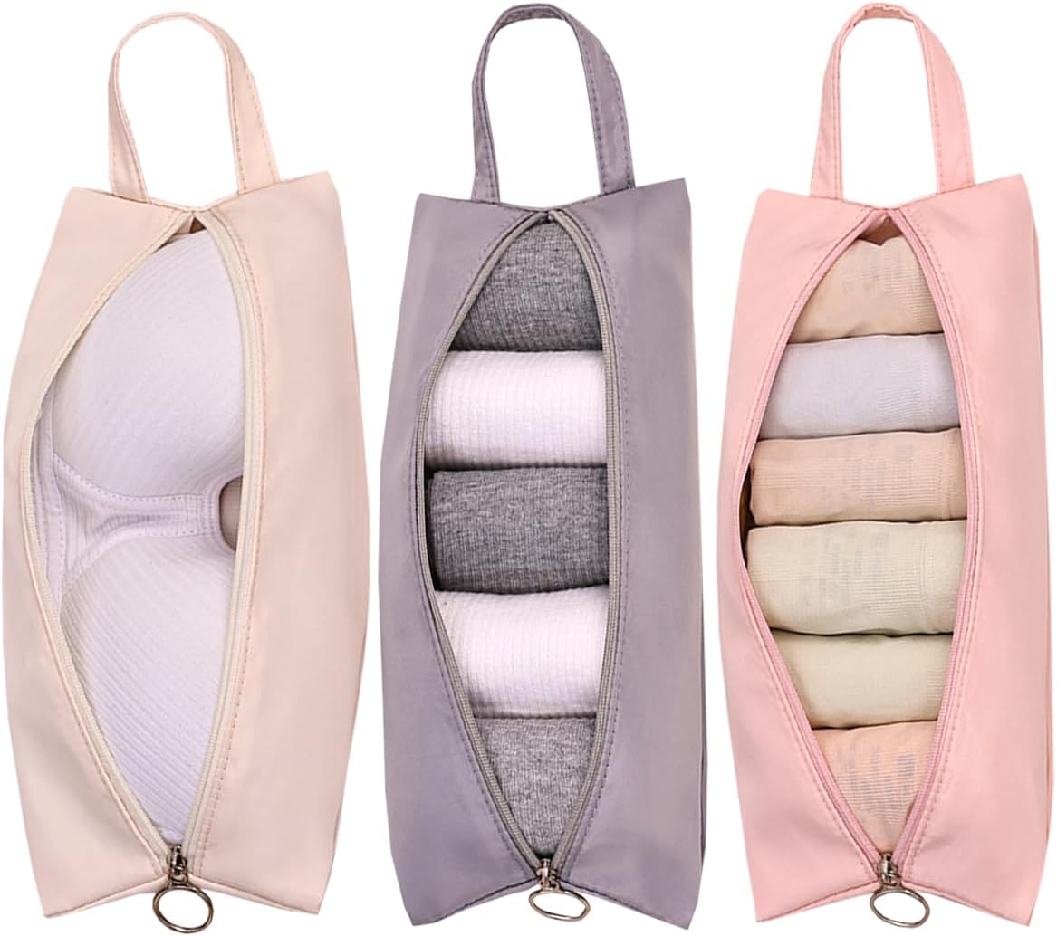 Petunny 3Pcs Travel Underwear Organizer Bag Portable Clothes Pouch for Travel Organizer Pack Cube for Lingerie Socks