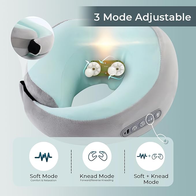 Neck Massager with Heat - Deep Tissue Neck Pain Relief U-Shape Design Electric Massager Pillow for Travel Office Home Shiatsu Neck Massager Gifts for Men Women Dad Mom, Grey