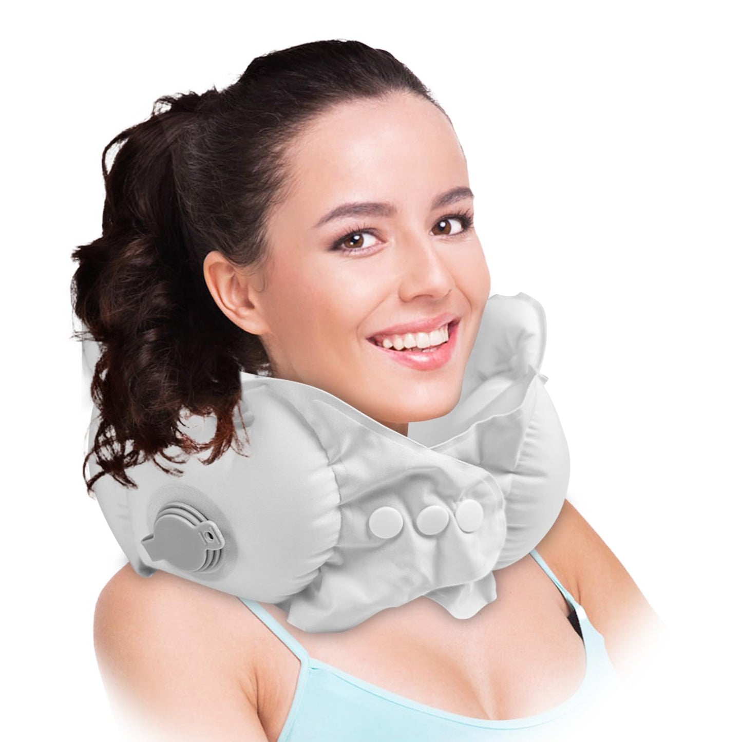 Inflatable Travel Pillow Portable Quickly Inflated Neck Pillows Washable Camping Pillow Headrest Sleep for Airplane Car Buses Trains Home Office Napping Traveling Essentials (Gray)