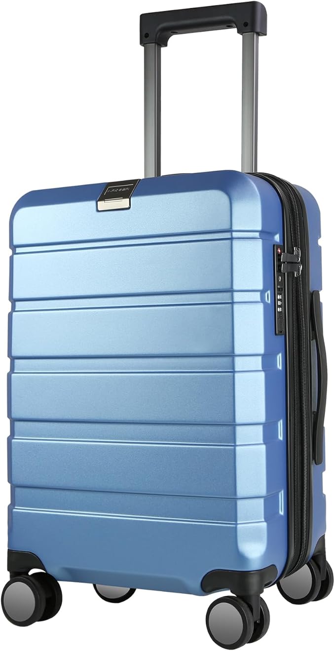 KROSER Hardside Expandable Carry On Luggage with Spinner Wheels & Built-in TSA Lock, Durable Suitcase Rolling Luggage with USB Port, Carry-On 20-Inch, Light Blue
