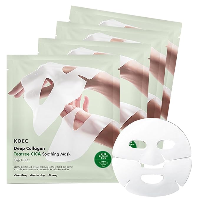 Collagen Face Mask 4-Pack - Hydrogel Sheet Mask with Hyaluronic Acid & Peptides for Instant Glow,Korean overight Wrapping Face Sheet,Elasticity Enhancing,Firming,Moisturizing