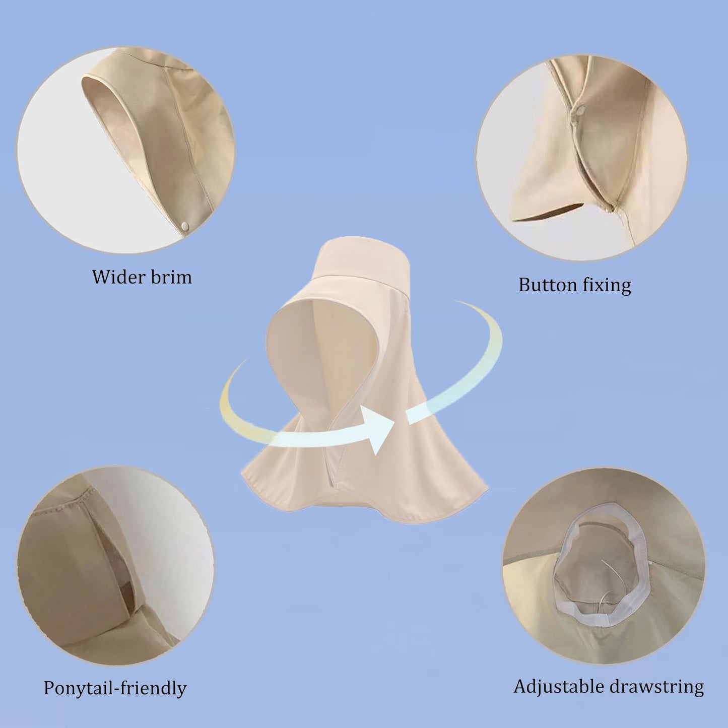 Sun Hats for Women Sun Protection,Wide Brim Cap with Large Neck Flap,Women Hiking Fishing Sun Hat,UPF 50+ Sun Protection Cap (US, Alpha, One Size, Khaki)