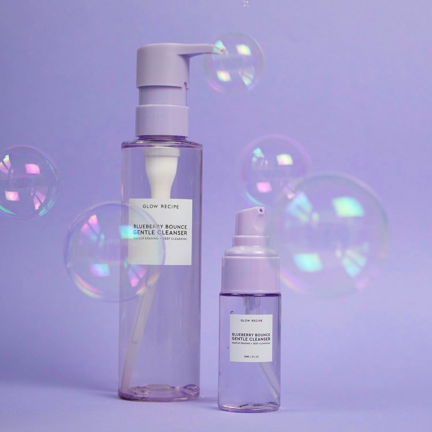 Glow Recipe Blueberry Bounce Gentle Face Cleanser 3-in-1 Foaming Double Cleanser, Makeup Remover Face Wash & Clarifying Mask - Hyaluronic Acid & AHA - Full + Travel Size (160 ml & 30 ml)