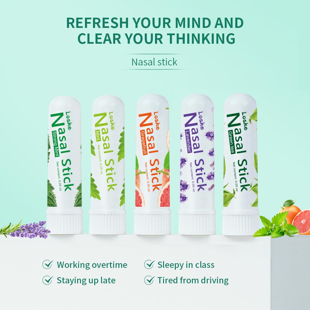 Nasal Stick, Instant Relief and Refreshment, Travel Size, Quick Acting Long Lasting Invigorating Scent, Non Irritating Nasal Inhaler (Large, Mint, Strong Mint, Grapefruit, Lavender, Green Tea)