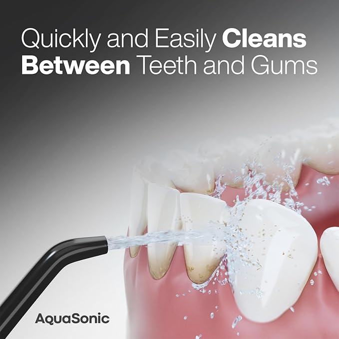 AquaSonic Aqua Flosser PRO - Rechargeable Cordless Water Flosser for Teeth, Gums & Tongue - Modern Design, 300ml Large Tank, 6 Jet Tips with Deluxe Tongue Nozzle, 3 Modes, Waterproof Black
