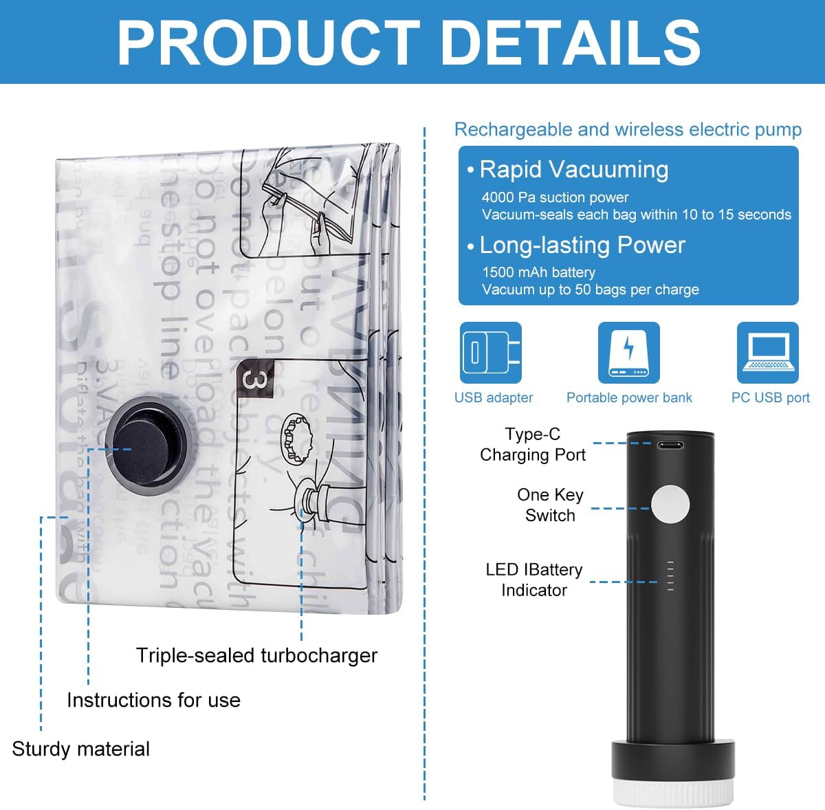 Space Saver Vacuum Storage Bag With Pump for Clothing,Travel Vacuum Seal Bag Vacuum Packing Bags for Luggage, Blankets, Bedding and Home Storage (10 Small)