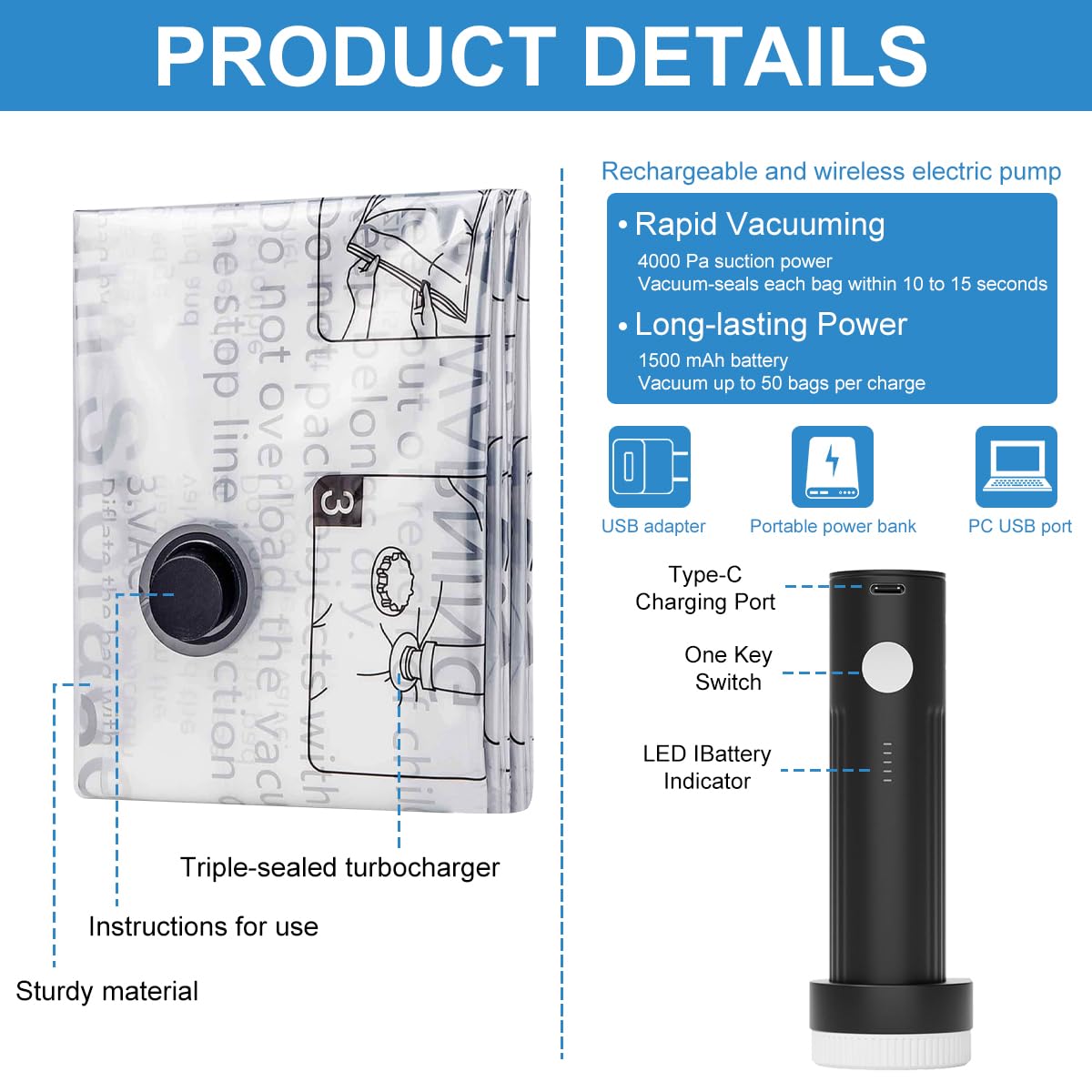 Space Saver Vacuum Storage Bag With Pump for Clothing,Travel Vacuum Seal Bag Vacuum Packing Bags for Luggage, Blankets, Bedding and Home Storage (10 Small)