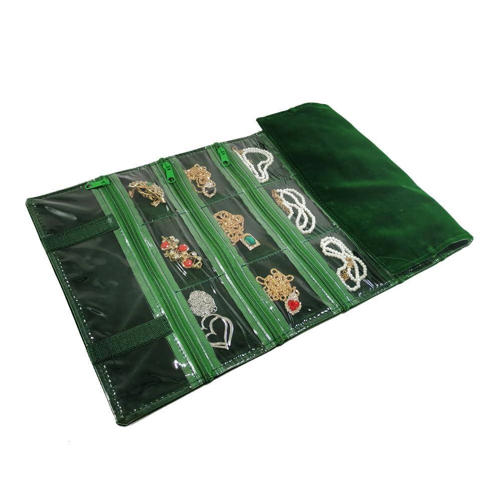 SCIKHEFT Travel Jewelry Roll Bag Portable Organizer Pouch With Grids&PVC Cover Storage Bags for Necklace, Bracelet, Bracelet,Ring, Badge, Pendant