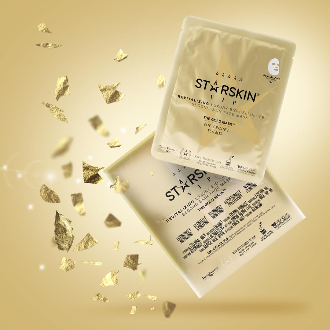 STARSKIN VIP Gold Mask Face, Coconut Bio-Cellulose Revitalizing Face Mask for all Skin Types, Korean Skin Care, Instant Hydration and Plump, Moisturizing and Nourishing, K-Beauty (Pack of 1)