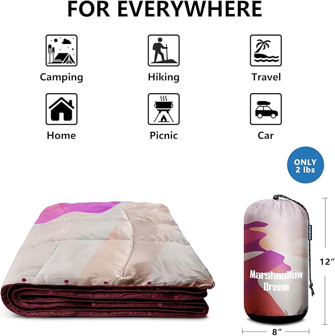 Camping Blanket, Puffy Down Alternative Blanket Lightweight Windproof for Outdoors,Hiking, Backpacking,Beach,Car,Picnic,Stadium