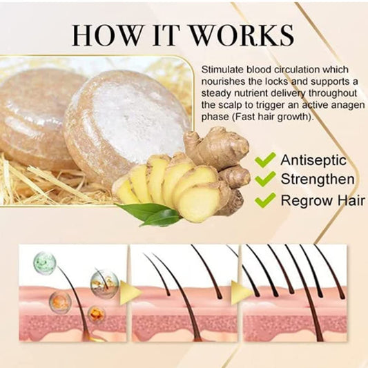 3 Pcs Natural Ginger Shampoo Bar for Hair Regrowth - Promotes Hair Growth, Anti Hair Loss
