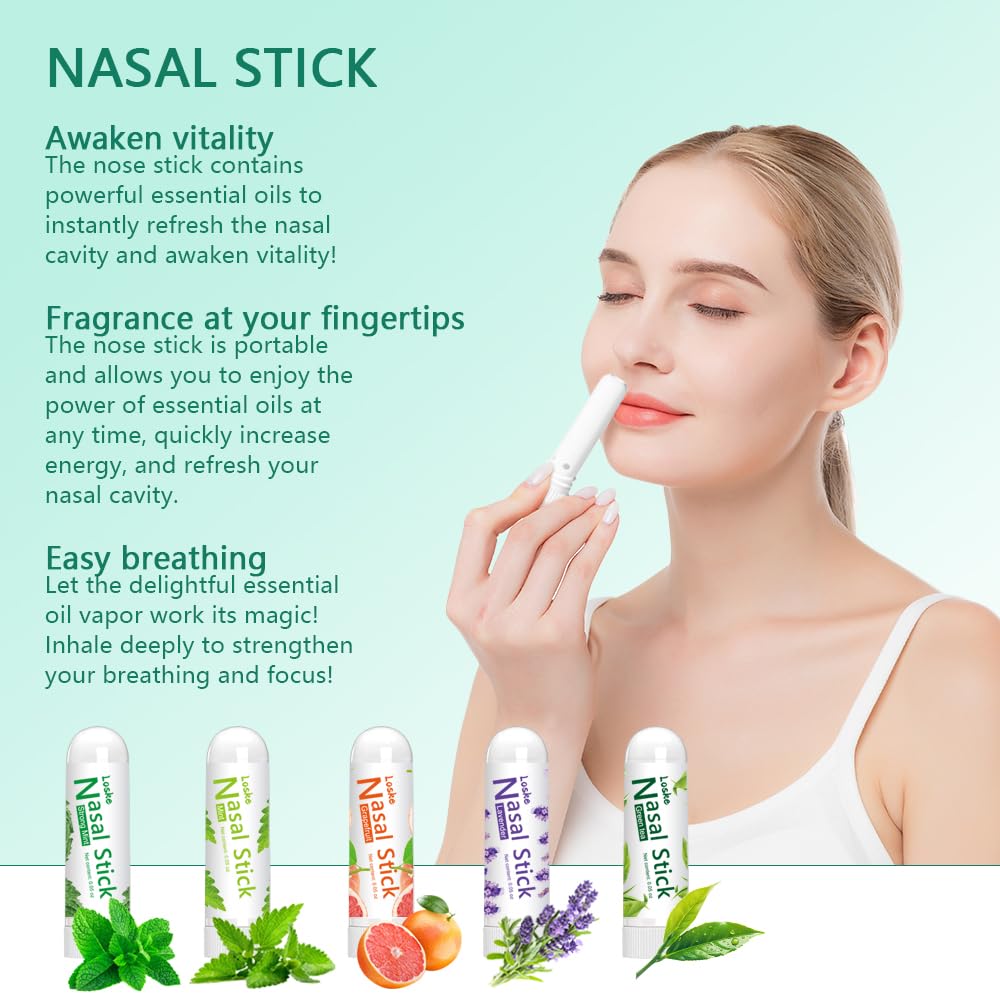 Nasal Stick, Instant Relief and Refreshment, Travel Size, Quick Acting Long Lasting Invigorating Scent, Non Irritating Nasal Inhaler (Large, Mint, Strong Mint, Grapefruit, Lavender, Green Tea)