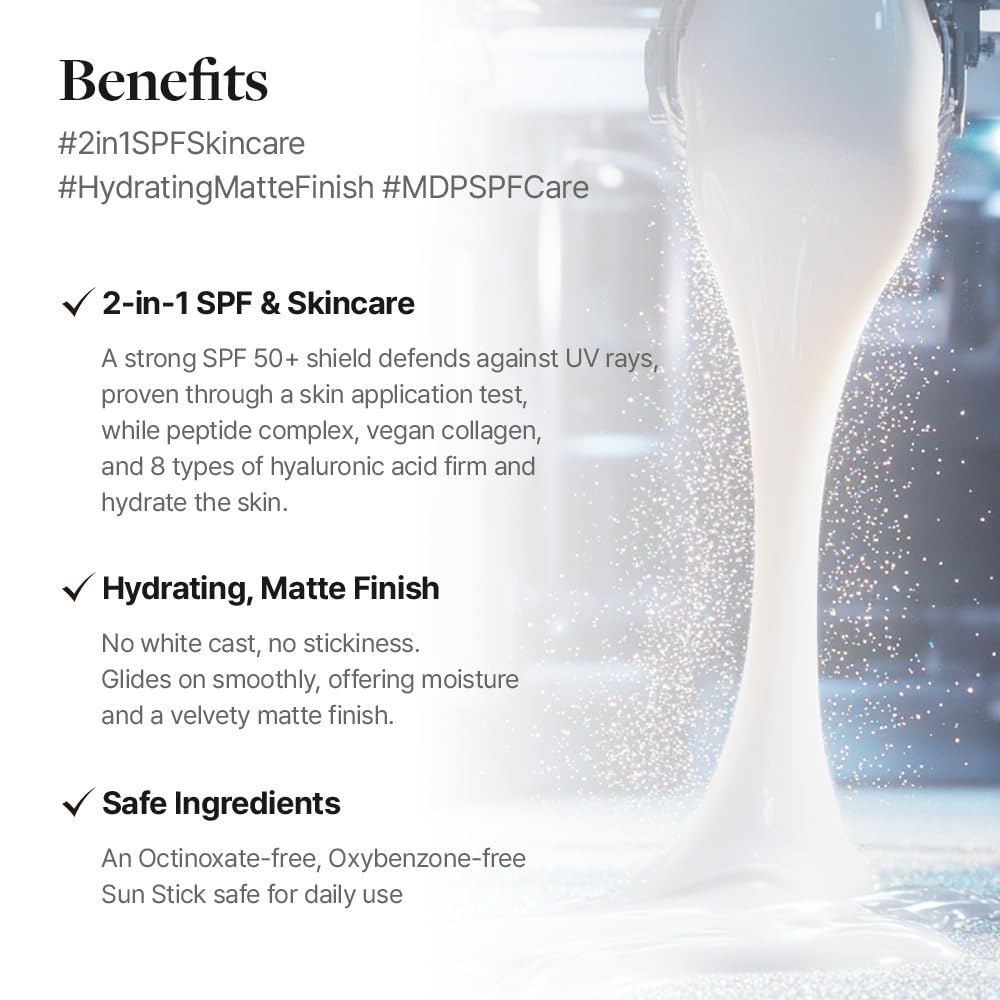 MDP+ Peptide 9 Bio Sunstick Pro | Korean Sunscreen Stick SPF 50+ | Lightweight, Non-Greasy Broad Spectrum UV Protection for Face & Body