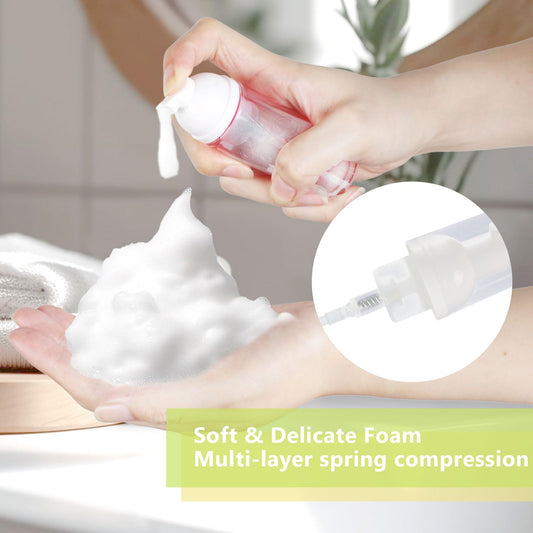 4 Pack Foam Pump Bottle, 60 ml/2 oz Mini Empty Bottle Travel Foaming Dispenser, Plastic Mousse Foam Dispenser Pump for Soap, Shower Gel, Shampoo, Facial Cleanser - Mix Colors