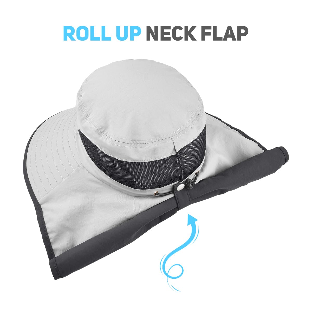 2 Pack Womens Outdoor Wide Brim Sun Hat with Neck Face Flap,UPF 50 Protection Fishing Hiking Garden Work Hats with Ponytail (US, Alpha, One Size, Light Grey & Khaki)