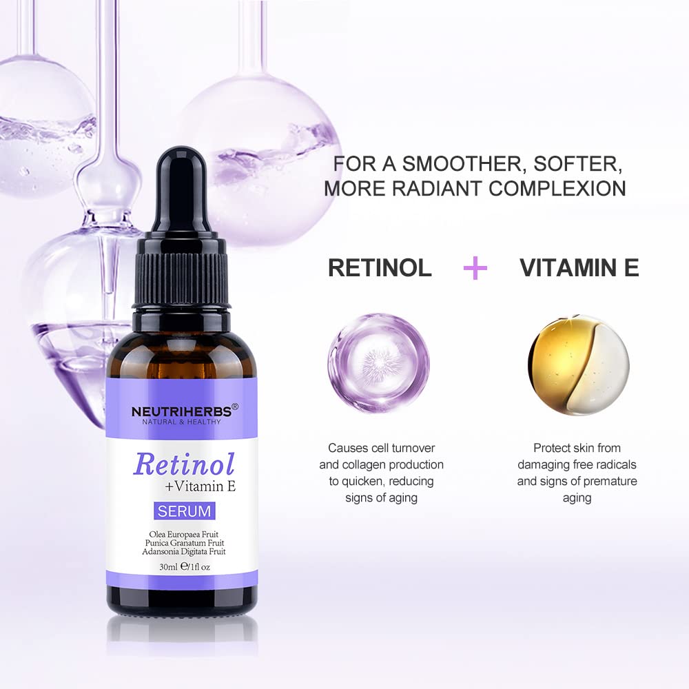 Neutriherbs Retinol Serum for face, Anti Aging Night Serum, Smooth Wrinkle and Fine Lines, Repair Hyaluronic Acid Antioxidant Facial Serum - 30ml/1fl oz