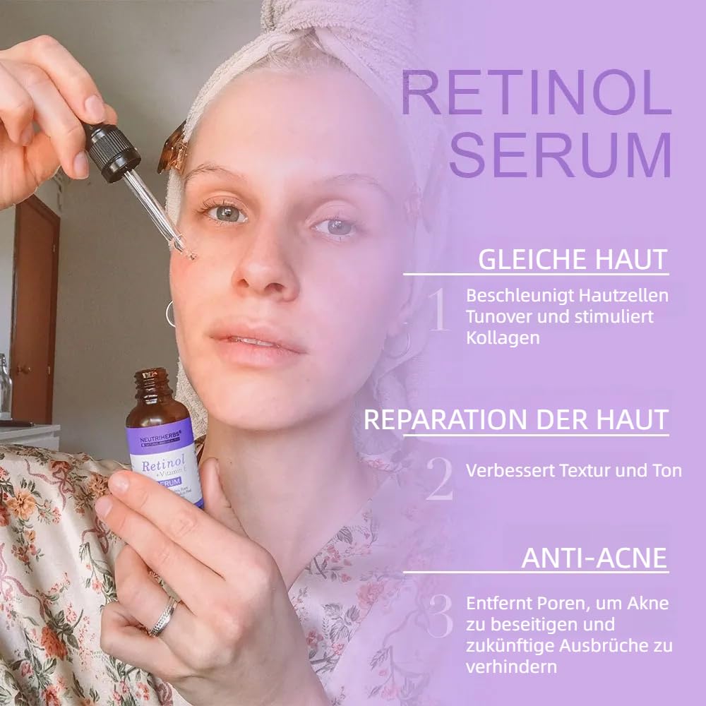 Neutriherbs Retinol Serum for face, Anti Aging Night Serum, Smooth Wrinkle and Fine Lines, Repair Hyaluronic Acid Antioxidant Facial Serum - 30ml/1fl oz