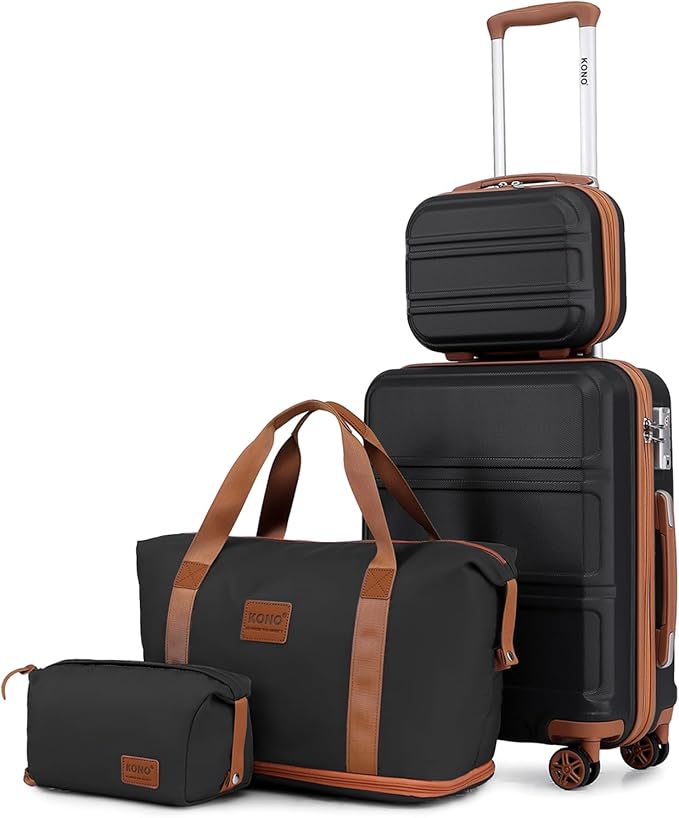 Kono Luggage Set 4 Piece Carry On Hardside Luggage with TSA Lock Spinner Wheels Carry On Suitcase Apricot Black
