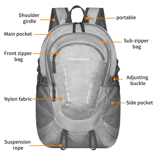 30L Large capacity Lightweight Packable Foldable Backpack,women and men Hiking backpack,Outdoors Travel Backpack (Silver Grey)