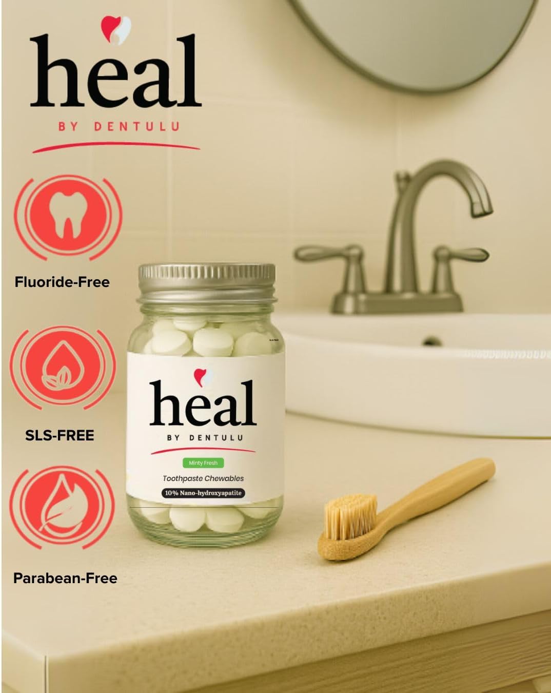 Heal- Toothpaste Chewable Bites with 10% Nano-Hydroxyapatite Fluoride Free