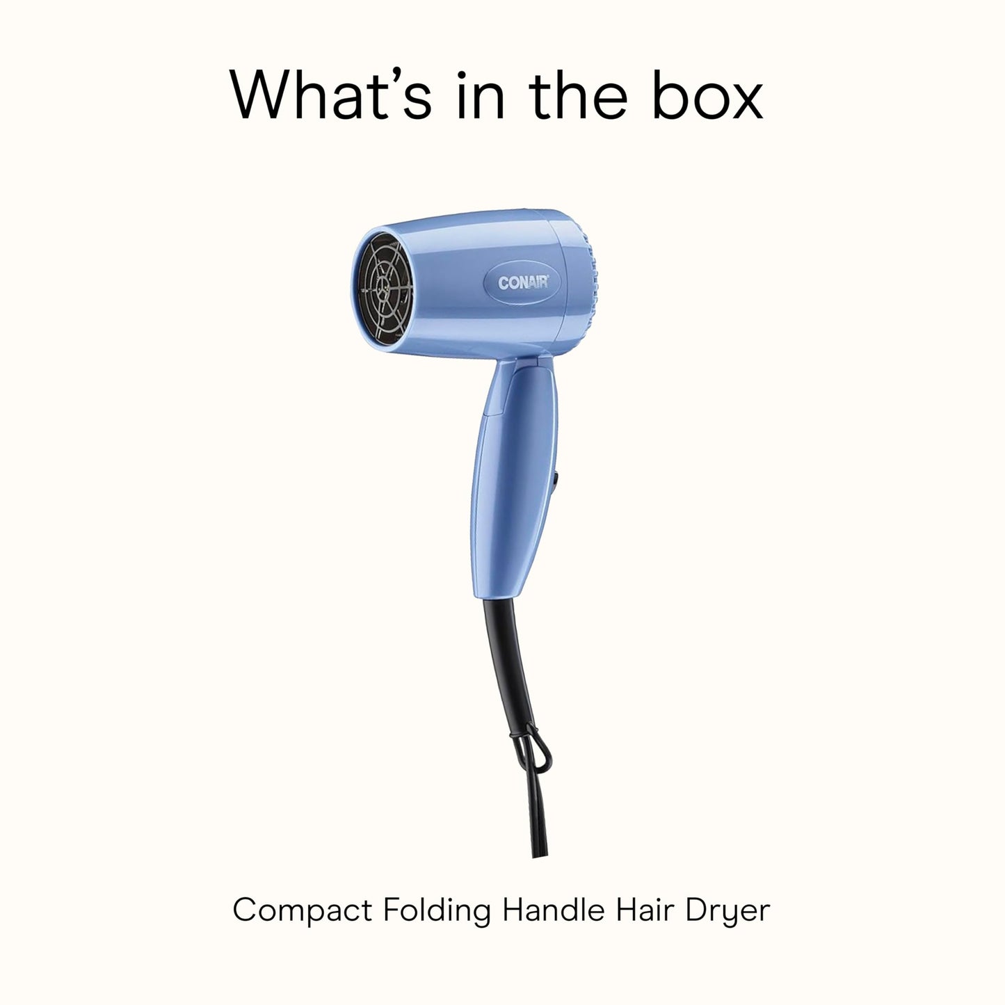 Conair Travel Hair Dryer with Dual Voltage, 1600W Compact Blow Dryer with Folding Handle, Blue