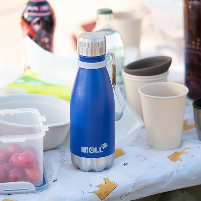 12 oz Stainless Steel Double Wall Vacuum Insulated Water Bottle for Kids for School-Reusable Metal Leak Proof Sports Flask for Boys(Navy Blue)