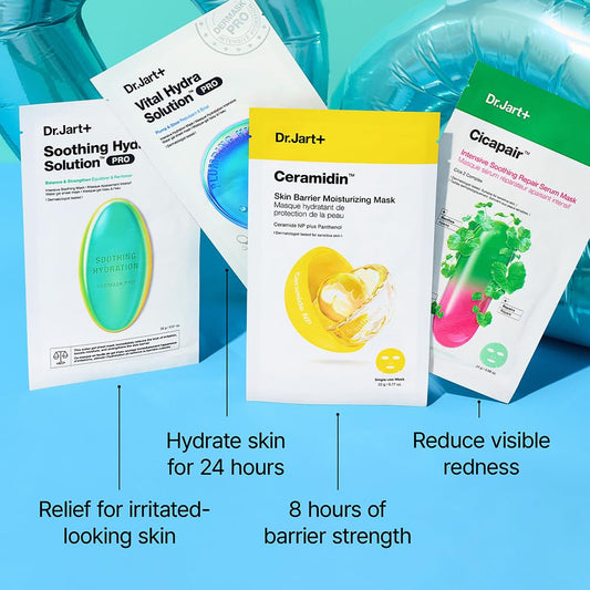 Dr.Jart+ Art Start Hydrating and Soothing Korean Face Mask Value Set | Korean Skin Care Set of 4 Masks