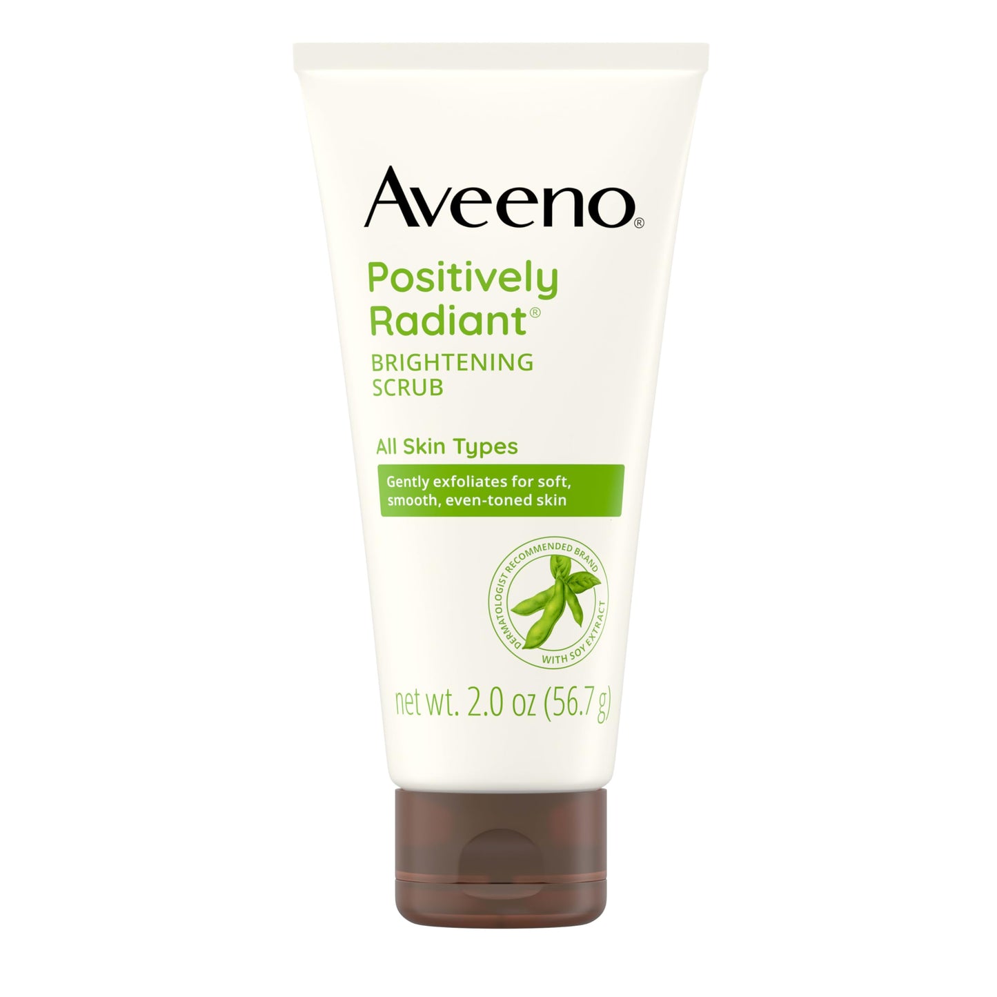 Aveeno Positively Radiant Skin Brightening Exfoliating Daily Facial Scrub, Moisture-Rich Soy Extract, helps improve skin tone & texture, Oil-& Soap-Free, Hypoallergenic, Travel Size, 2 oz