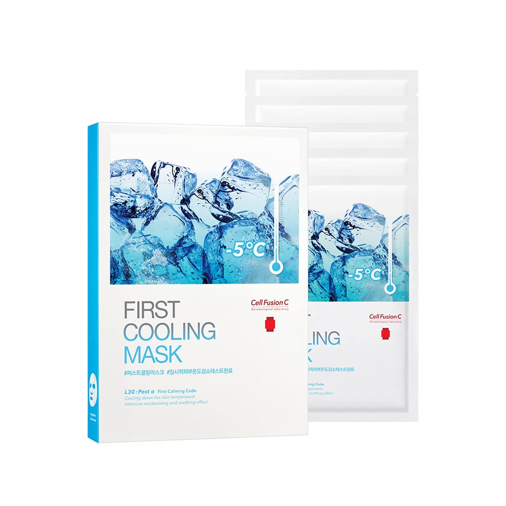 Cell Fusion C Post Alpha First Cooling Mask 5ea with Glacial Water & Panthenol, Hydrating and Plumping Korean Sheet Mask for Sensitive, Dry Skin