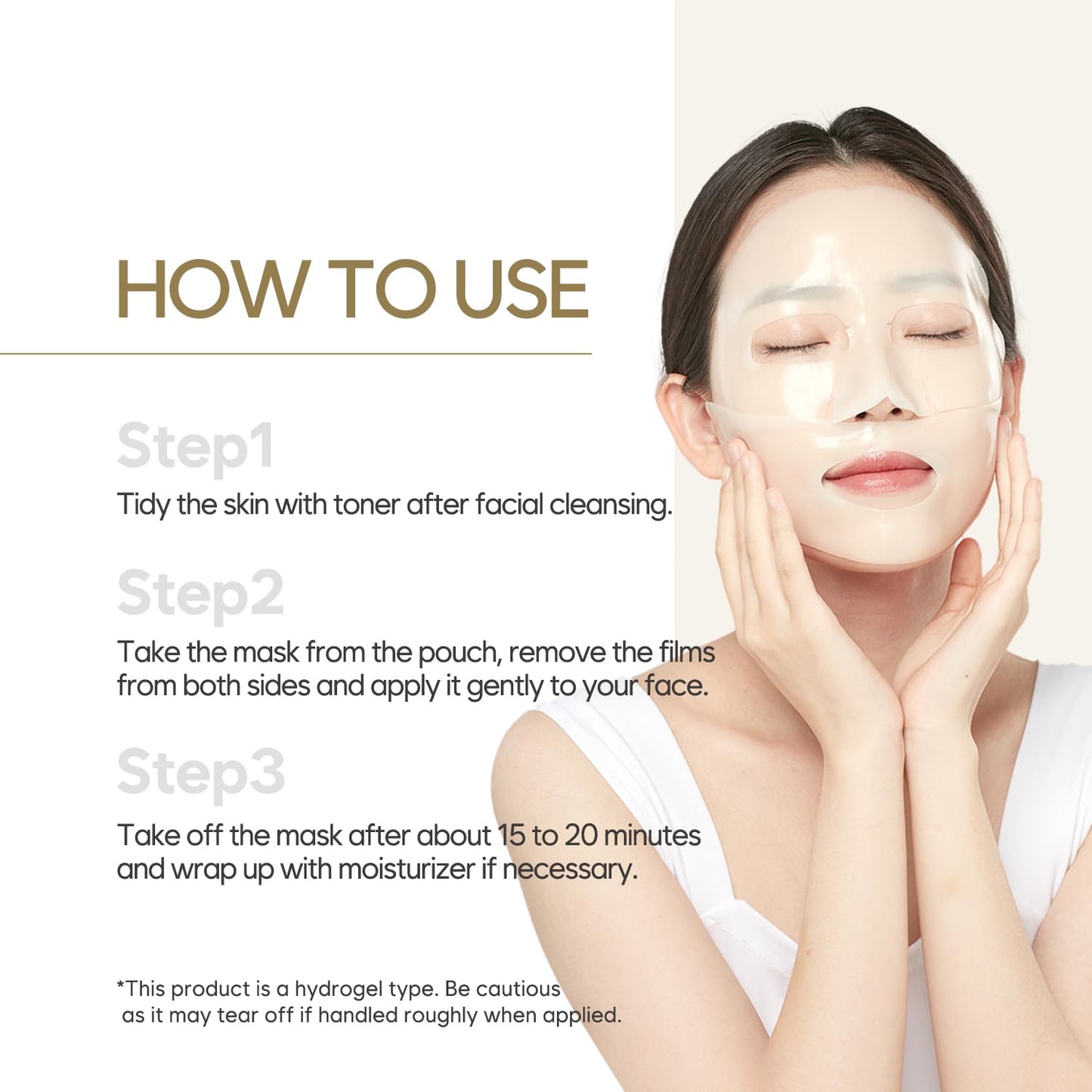 Gold Hydrogel Mask Pack 5ea - 24k Gold Face Mask for Moisturizing, Glow Skin, Hydrating, Skin Elasticity, Youthful Complexion, Ginseng, Collagen Facial Mask