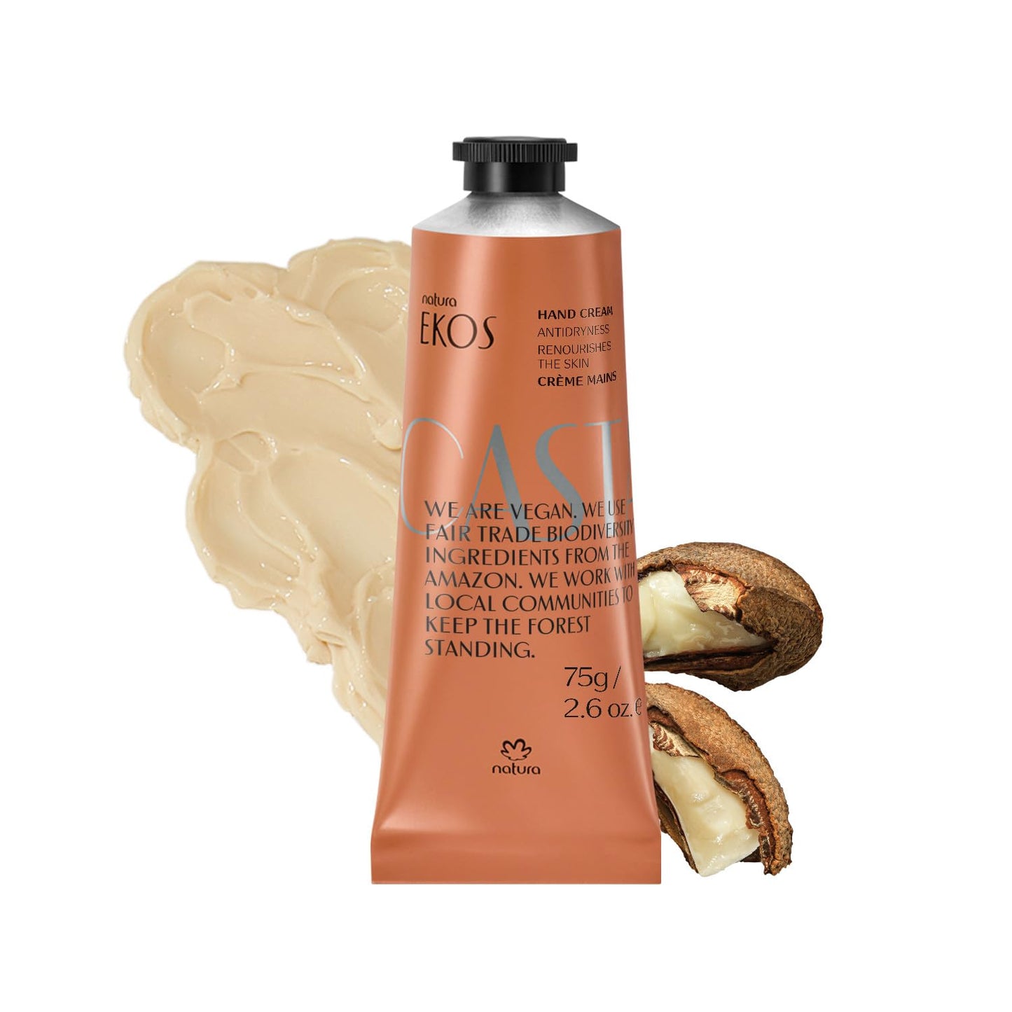 Natura - Ekos Castanha (Brazil Nut) Hand Cream - Anti-Dryness Hand Balm - 24-Hour Deep Hydration Skin Moisturizer - Vegan Skin Care - Brazilian Beauty Secrets - Self Care & Body Care - 2.6oz (75g)
