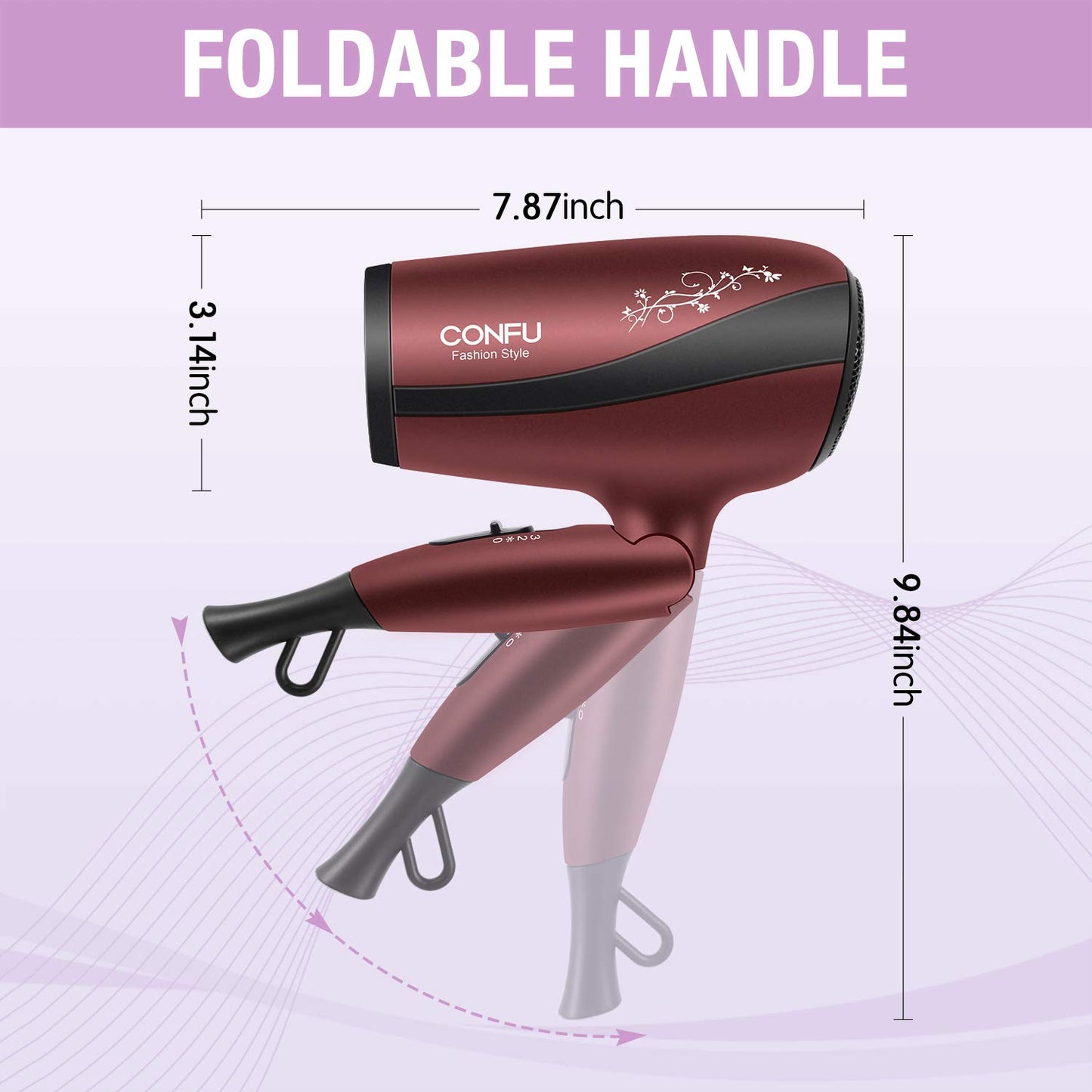 CONFU Portable Travel Blow Dryer, 1600W Ceramic Tourmaline Ionic Hair Dryer, Compact Folding Lightweight Hair Dryers for Women,1600 Watt Shine & Style Small Hair Dryer