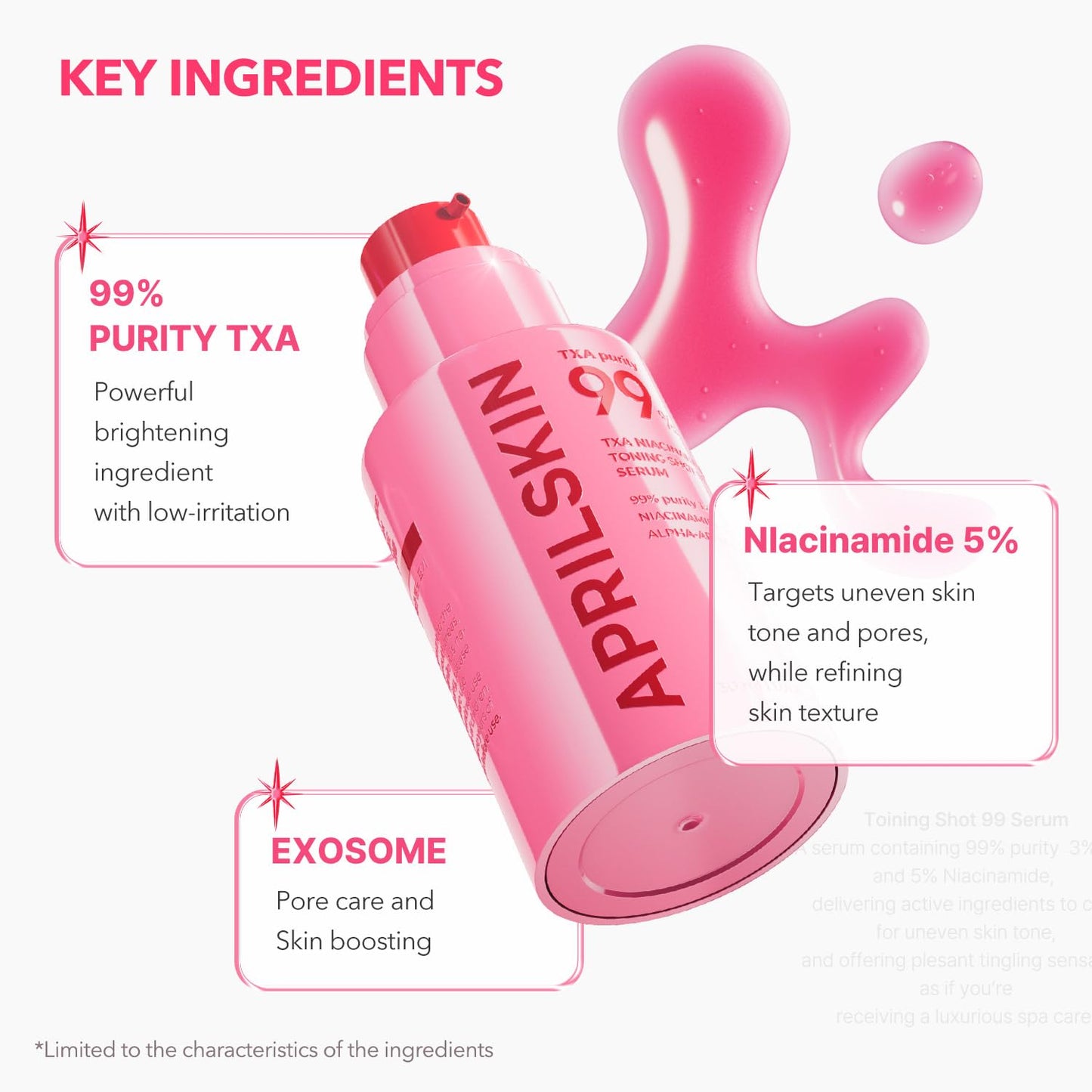 APRILSKIN TXA Niacinamide Toning Shot 99 Spicule Facial Serum|Skin Booster Serum for Brightening and Pore Care|99% High-Purity Tranexamic Acid 3% + Niacinamide 5%|Korean Skin Care|1.01 fl. oz.