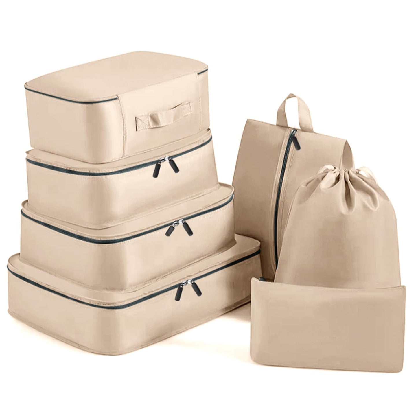 Lhelca 7 Set Packing Cubes Various Sizes Latest Double-Sided Water-Resistant Packing Organizer for Travel Accessories Luggage Carry On Suitcase Cream