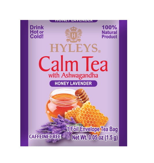 Hyleys Calm Tea with Ashwagandha - Lavender & Honey Flavor - Caffeine-Free, Herbal Tea - 25 Tea Bags - Sleepy Chamomile Bedtime Blend: Natural Herbal Tea for Deep Relaxation & Restful Sleep