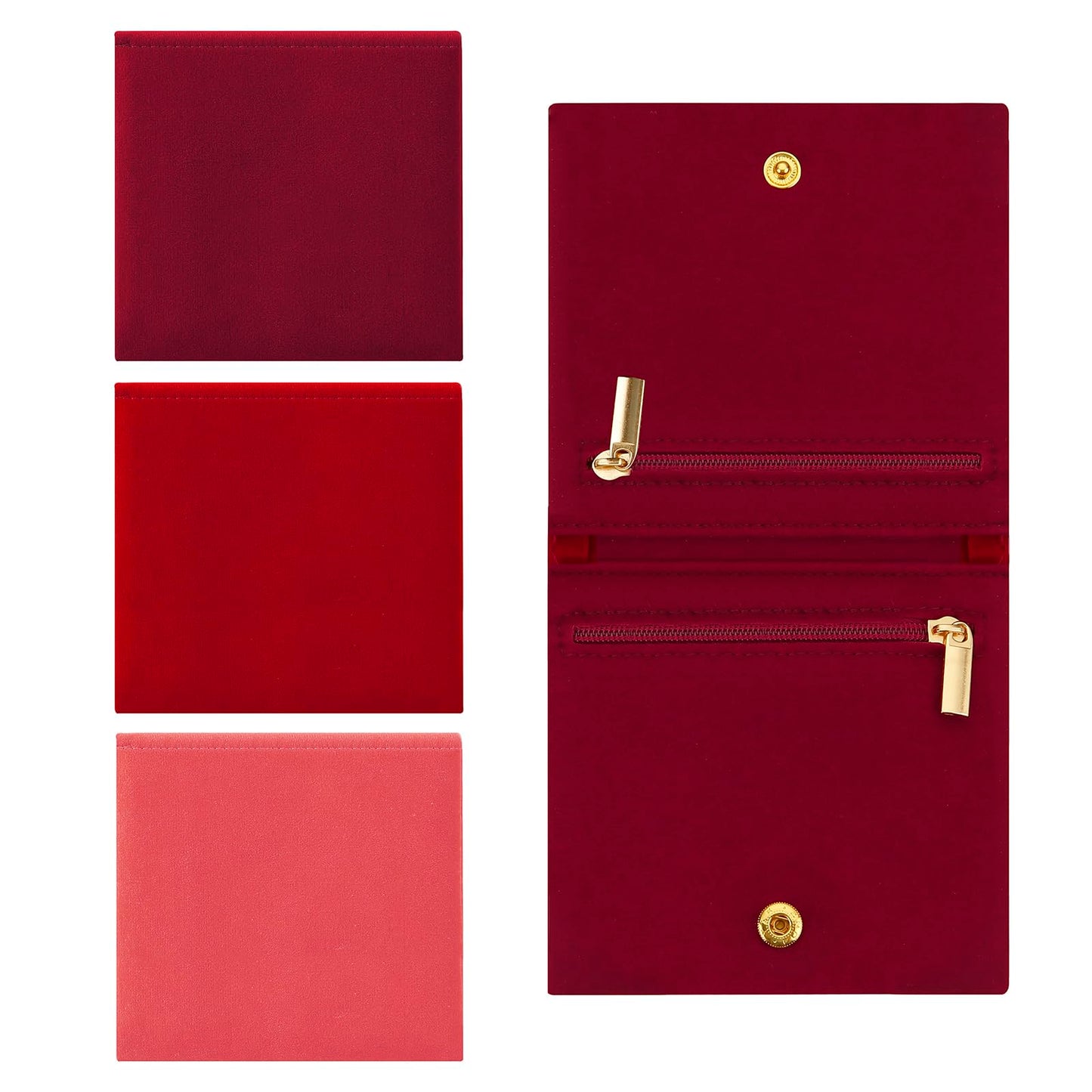 3pcs Small Jewelry Bags Zipper Jewelry Pouches Jewelry Organizer Cases Jewerly Rolls Small Bags for Jewelry Gift Bags Little Bags for Jewelry Travel Jewelry Pouch, 4"x4",Red