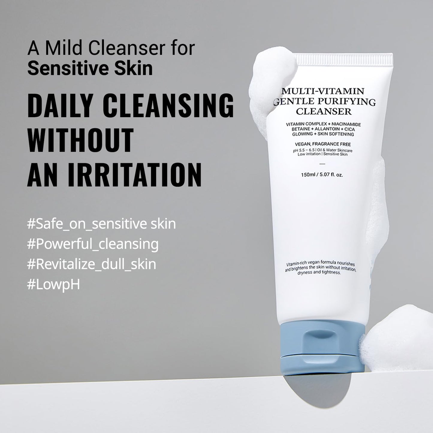 ASNO Multi Vitamin Gentle Purifying Cleanser 150ml – Low pH Vegan Face Wash for Sensitive Skin, Hydrating Deep Cleanse with Fine Bubble, Lemon + Niacinamide + Centella Asiatica, Korean Skincare