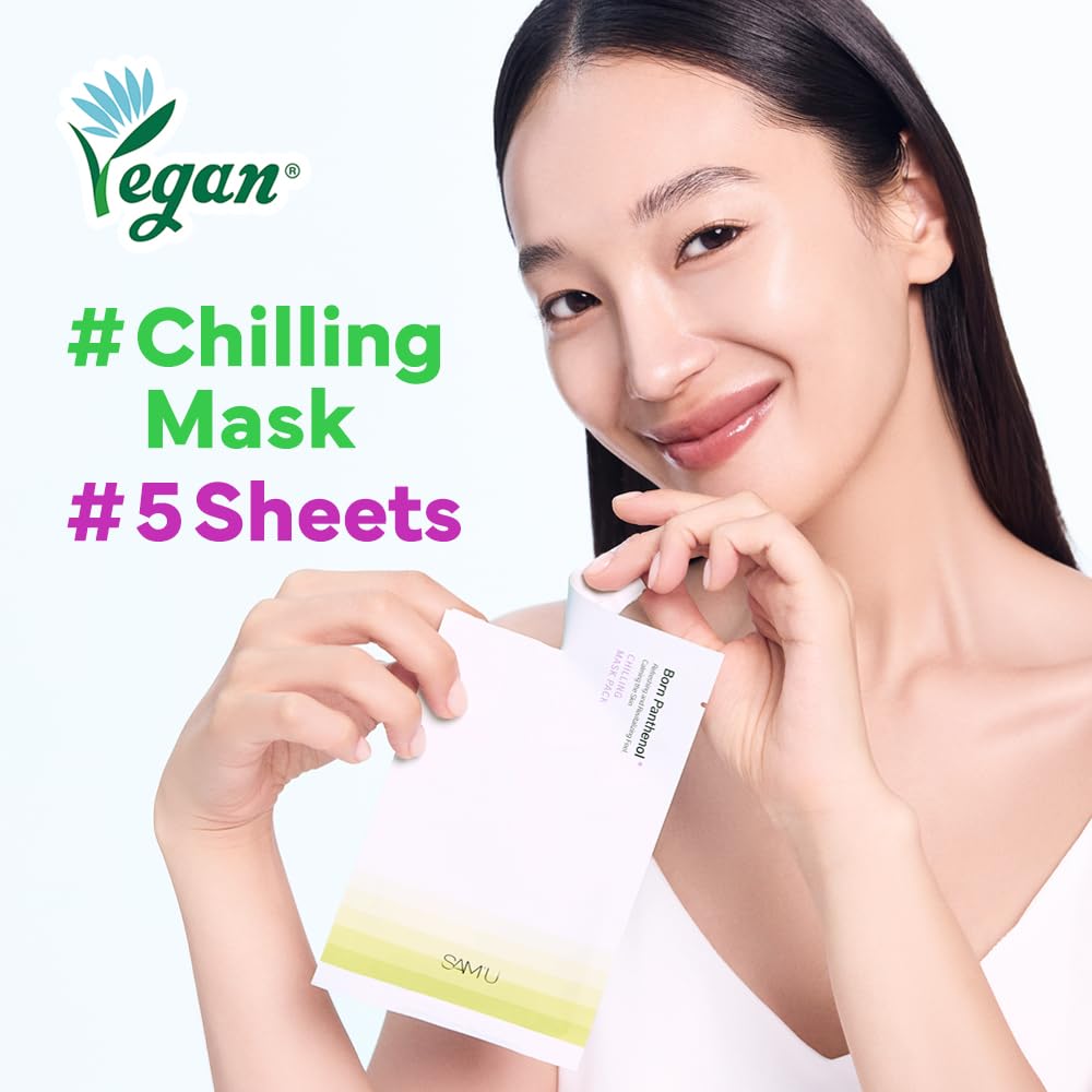 SAM'U Born Panthenol Chilling Mask – Korean Facial Sheet Mask with Birch Sap & Xylitol for Deep Hydration – Soothing & Cooling Face Mask, Vegan Korean Glass Skin Care Face Mask (5 Sheets)