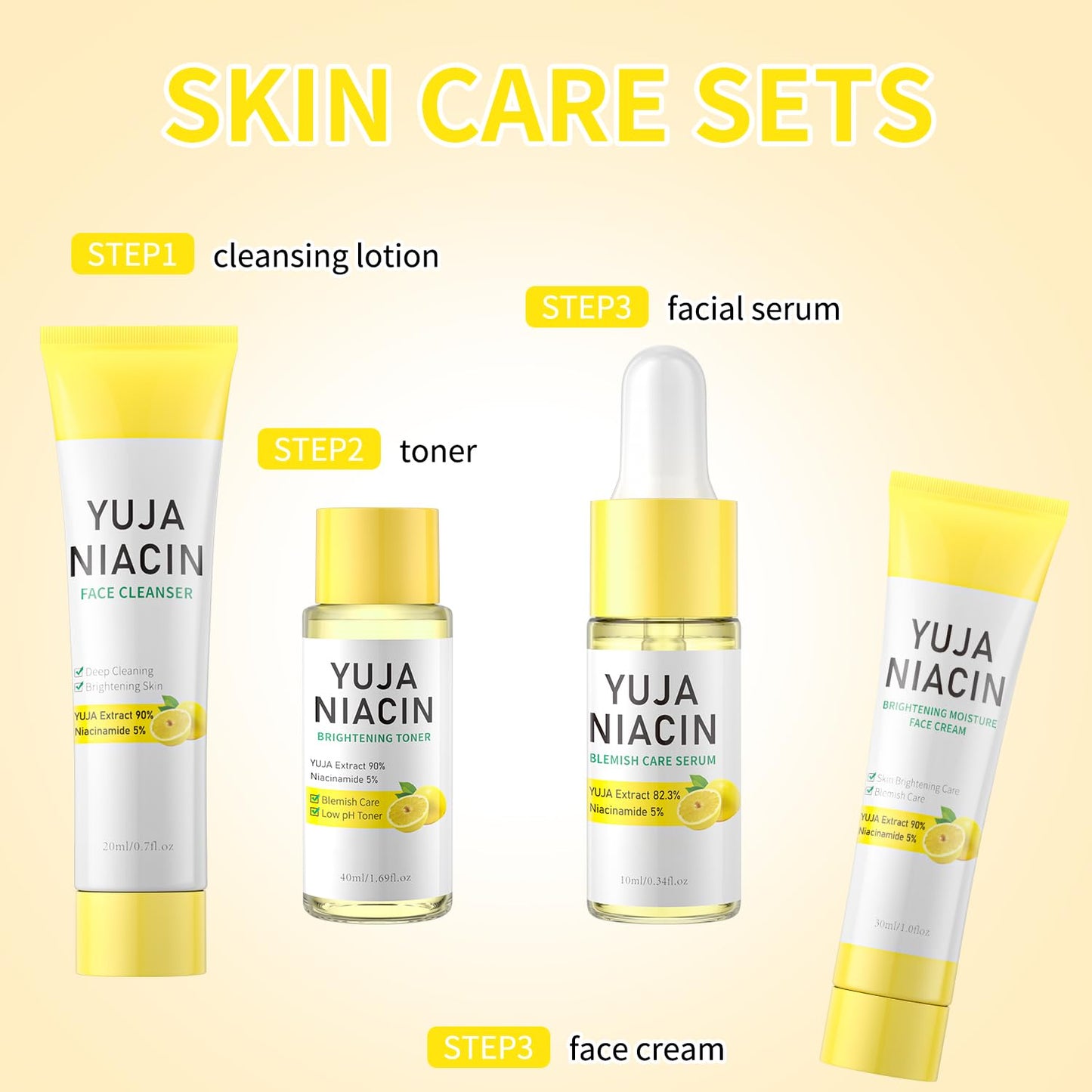 Niacinamide Skin Care Set, Yuja Niacin Skincare Kit,Skin Care Set Kit,Face Cleanser Wash, Toner, Niacinamide Serum, Face Cream For Moisturizing Facial Kit for Women Men Even Skin Tone Travel Size